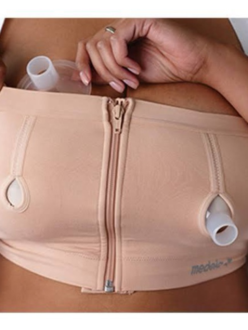 Medela Strapless Front-Zip Nude Bandeau hands free pumping bra size large